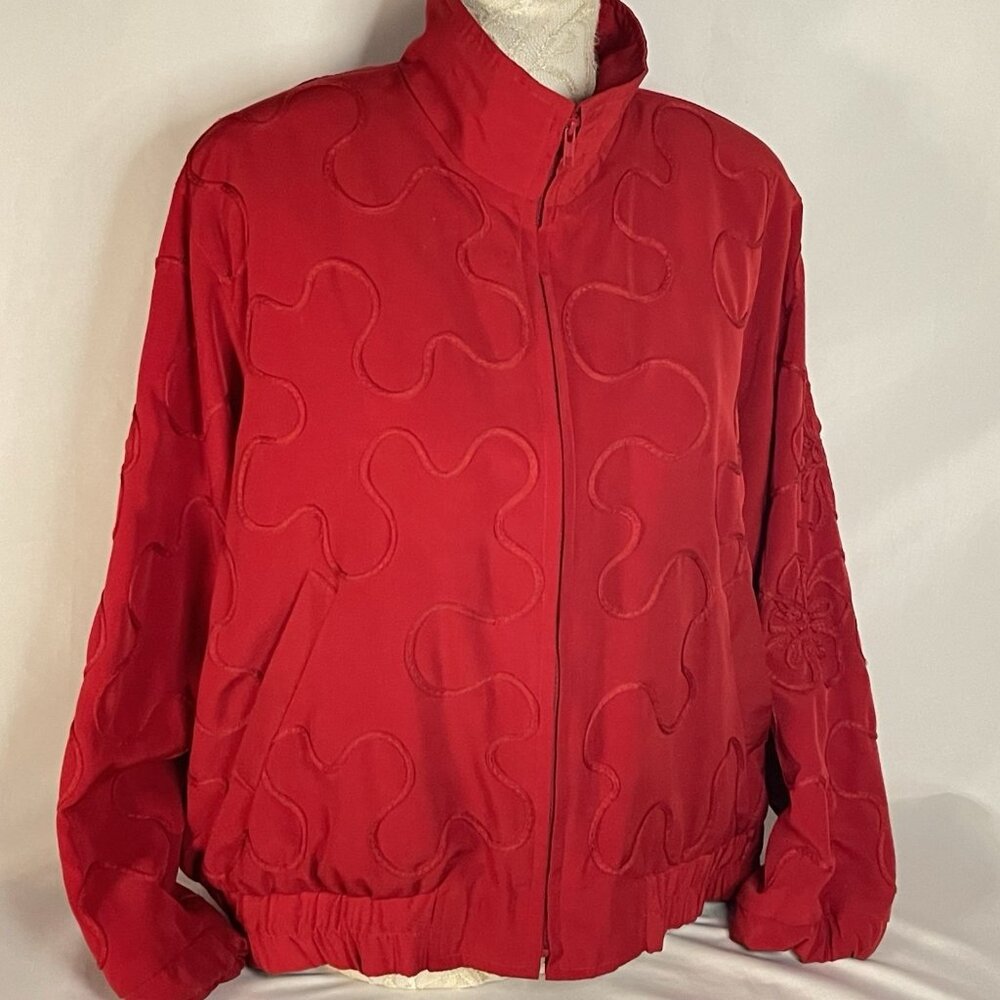 Vintage 80s Jackets Galore Red Corded Embellished Zip Jacket sz L/XL Bomber